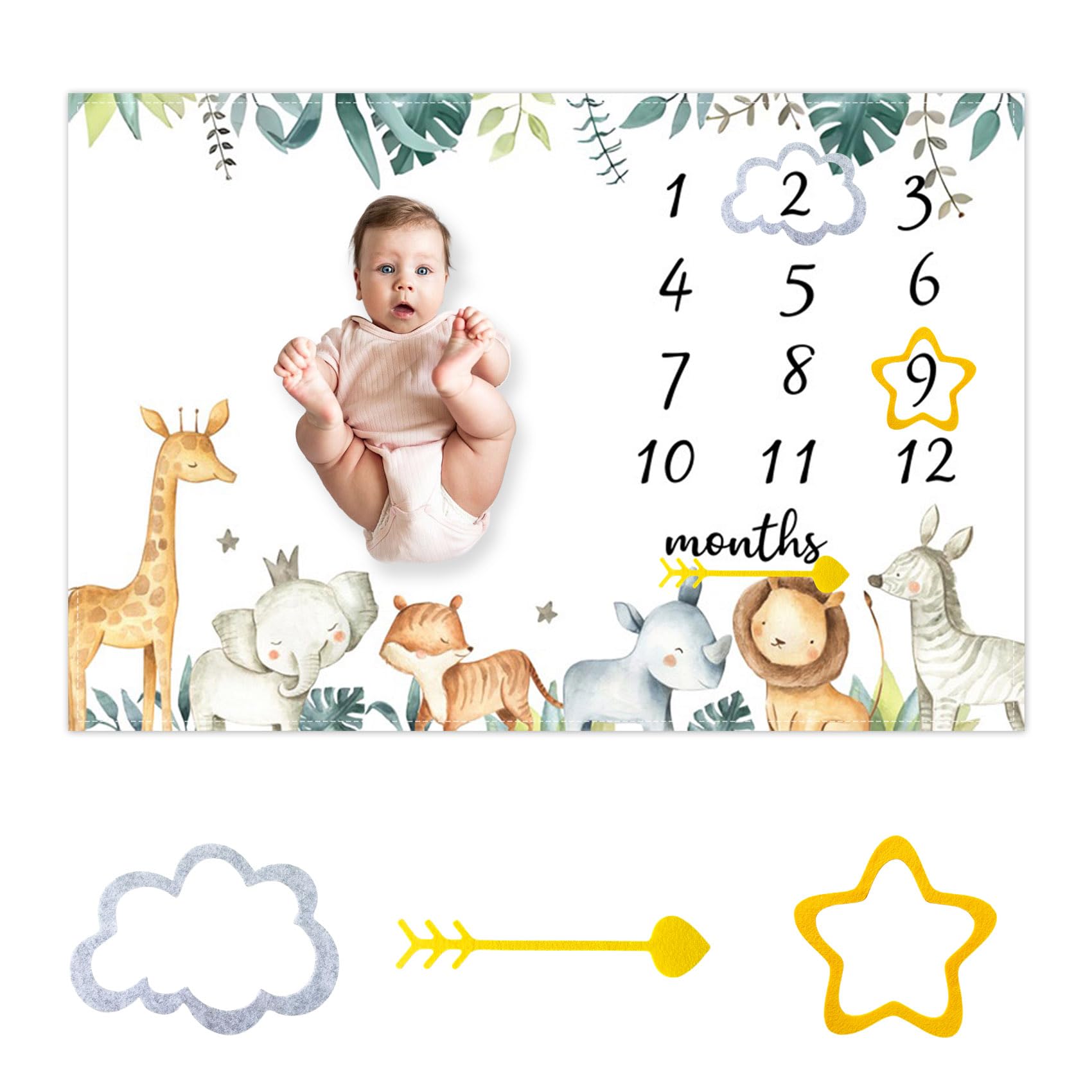 CSFOTO Jungle Animals milestone blanket features soft plush material for cozy baby photos