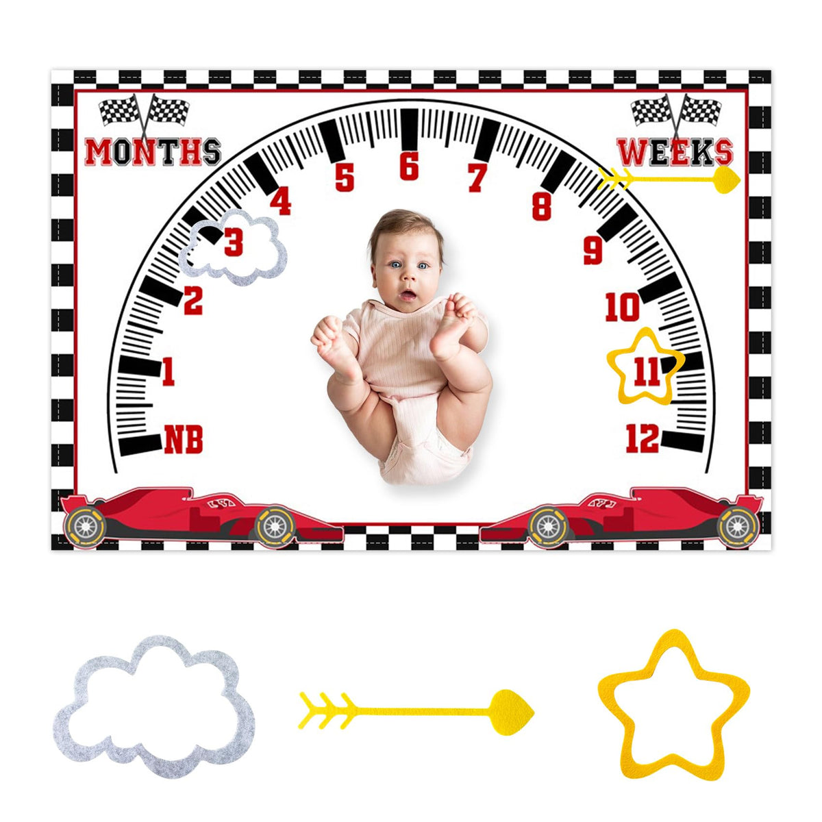 CSFOTO Racing Car milestone blanket close-up with soft plush texture for gentle newborn photography.