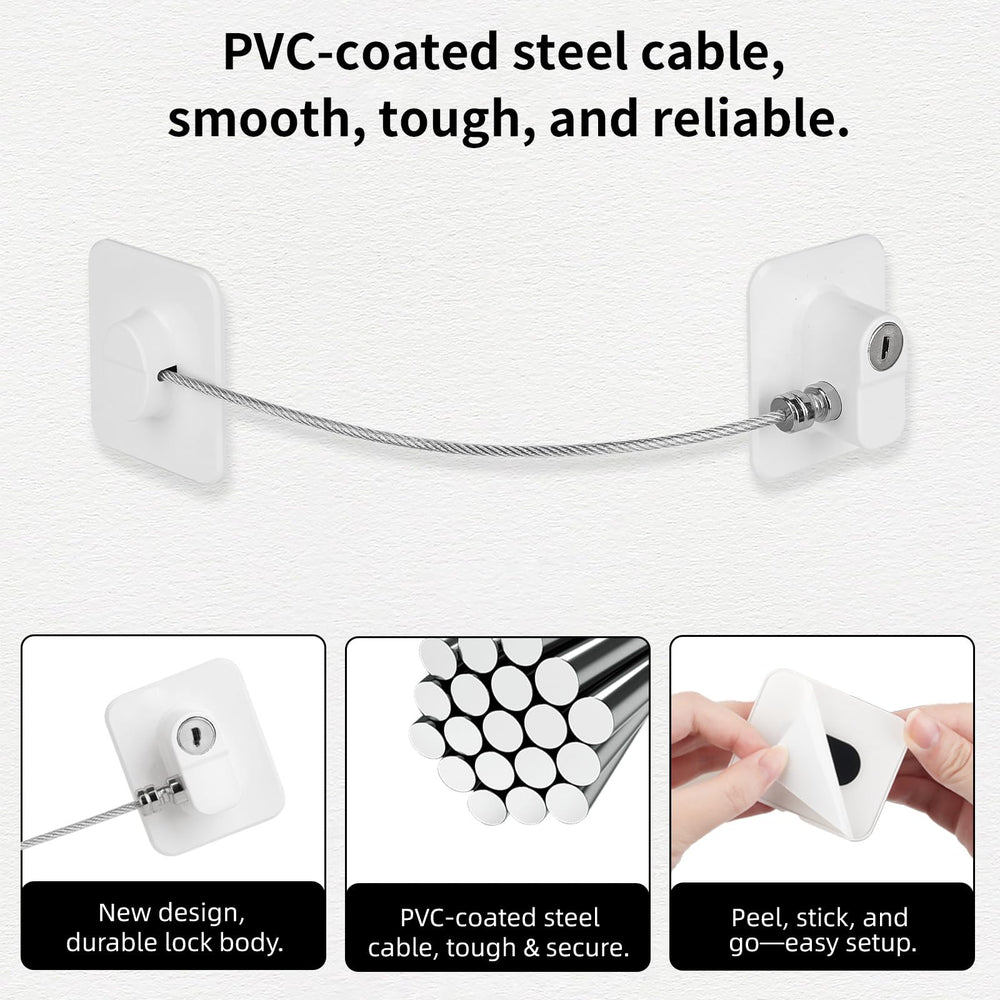 CTEOUNPT Fridge Lock with adhesive pad shows damage-free mounting on flat surfaces.