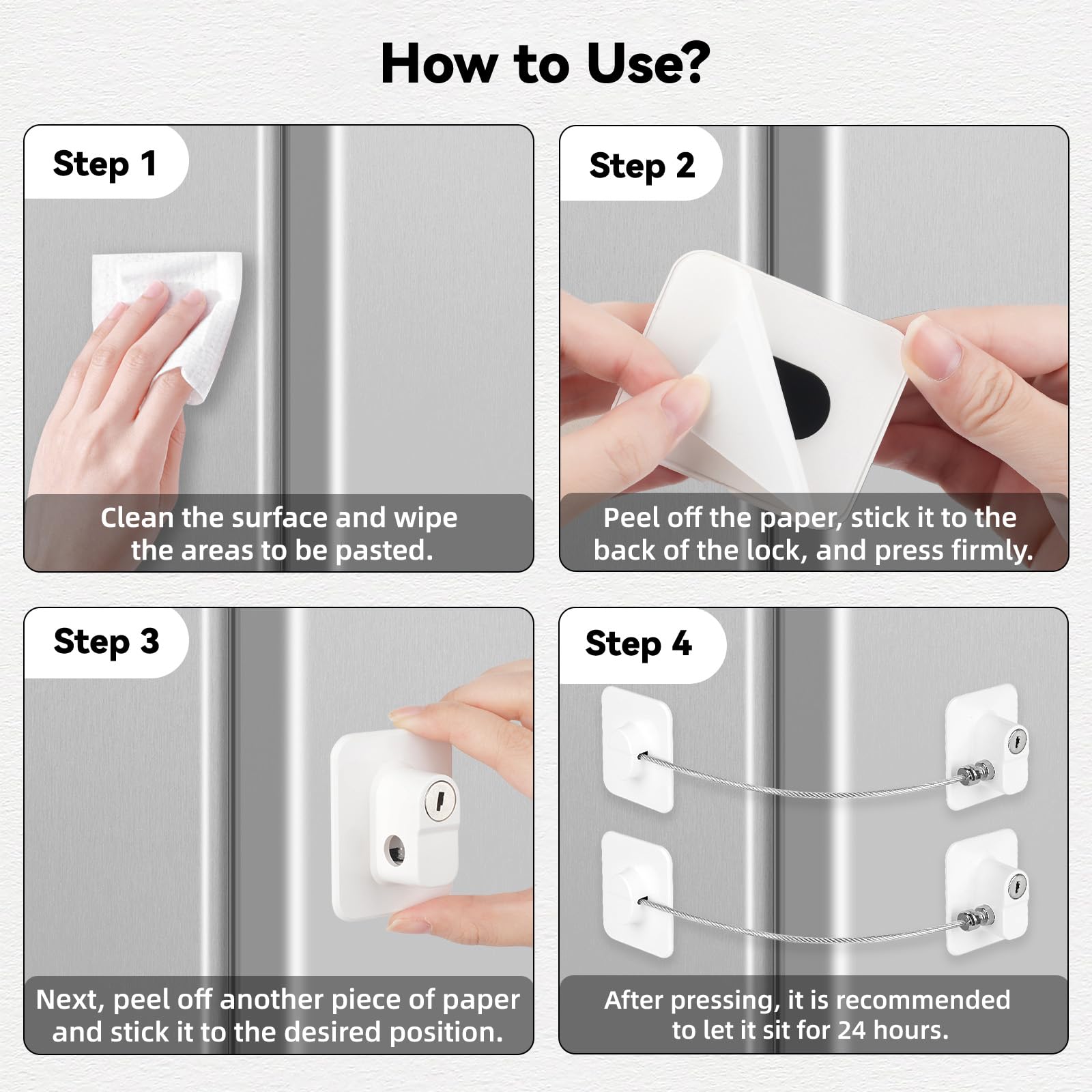 CTEOUNPT Fridge Lock uses durable steel-wire with PVC coating for long-lasting security.
