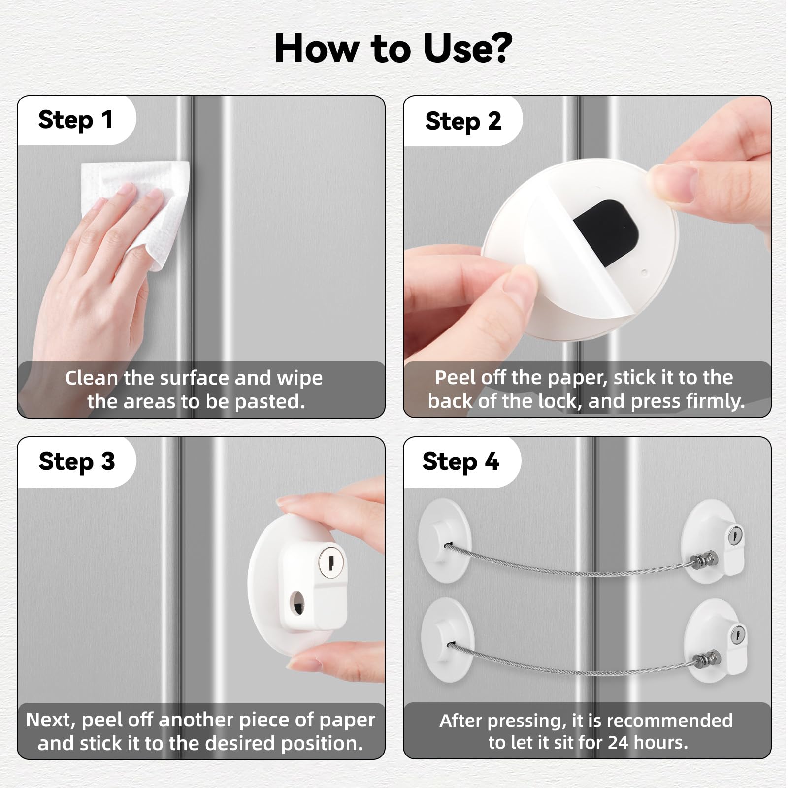 CTEOUNPT fridge lock on refrigerator door demonstrates secure containment without drilling.