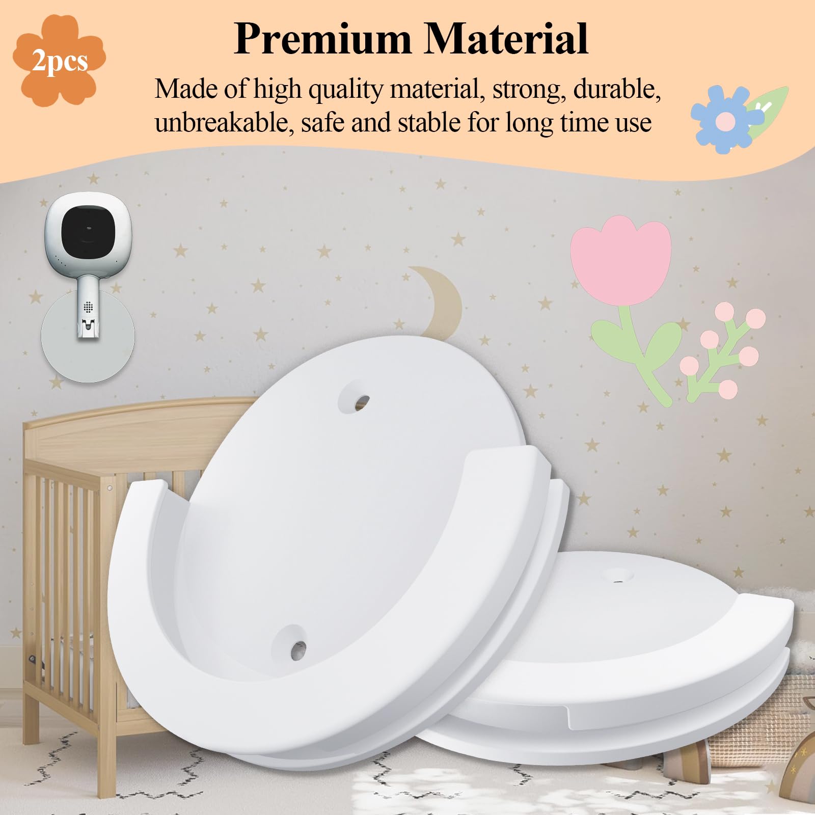 Durable white material ensures sturdy, long-lasting wall mounting.