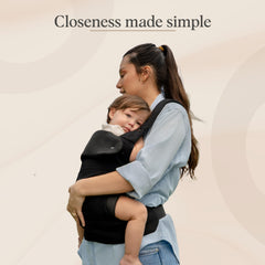 Cub & Co ergonomic baby carrier back view for secure, balanced support on stairs and trails