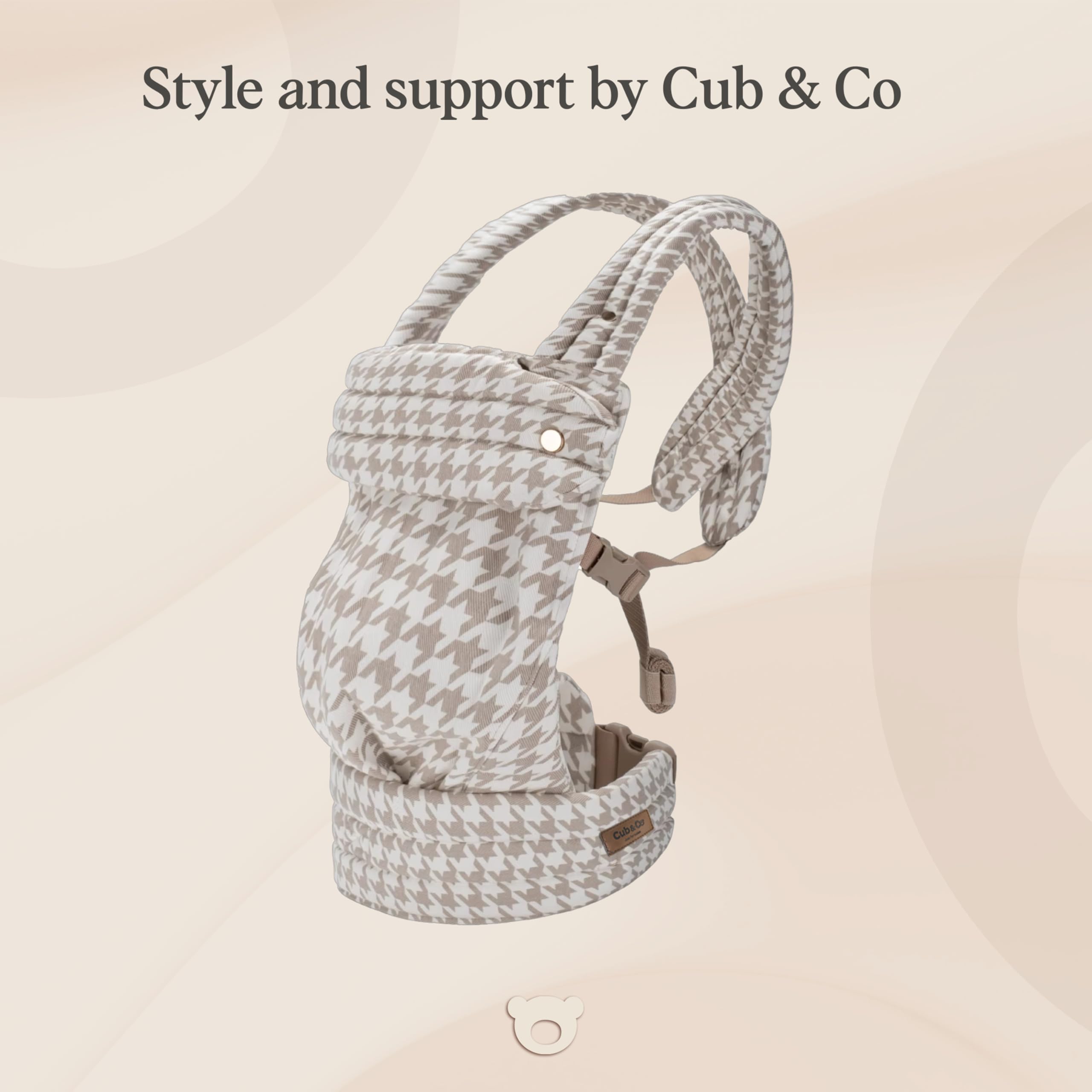 Cub & Co Ergonomic Baby Carrier houndstooth pattern adds timeless style