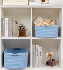 CubesLand blue nursery toy basket demonstrates safe, gentle storage for baby rooms.