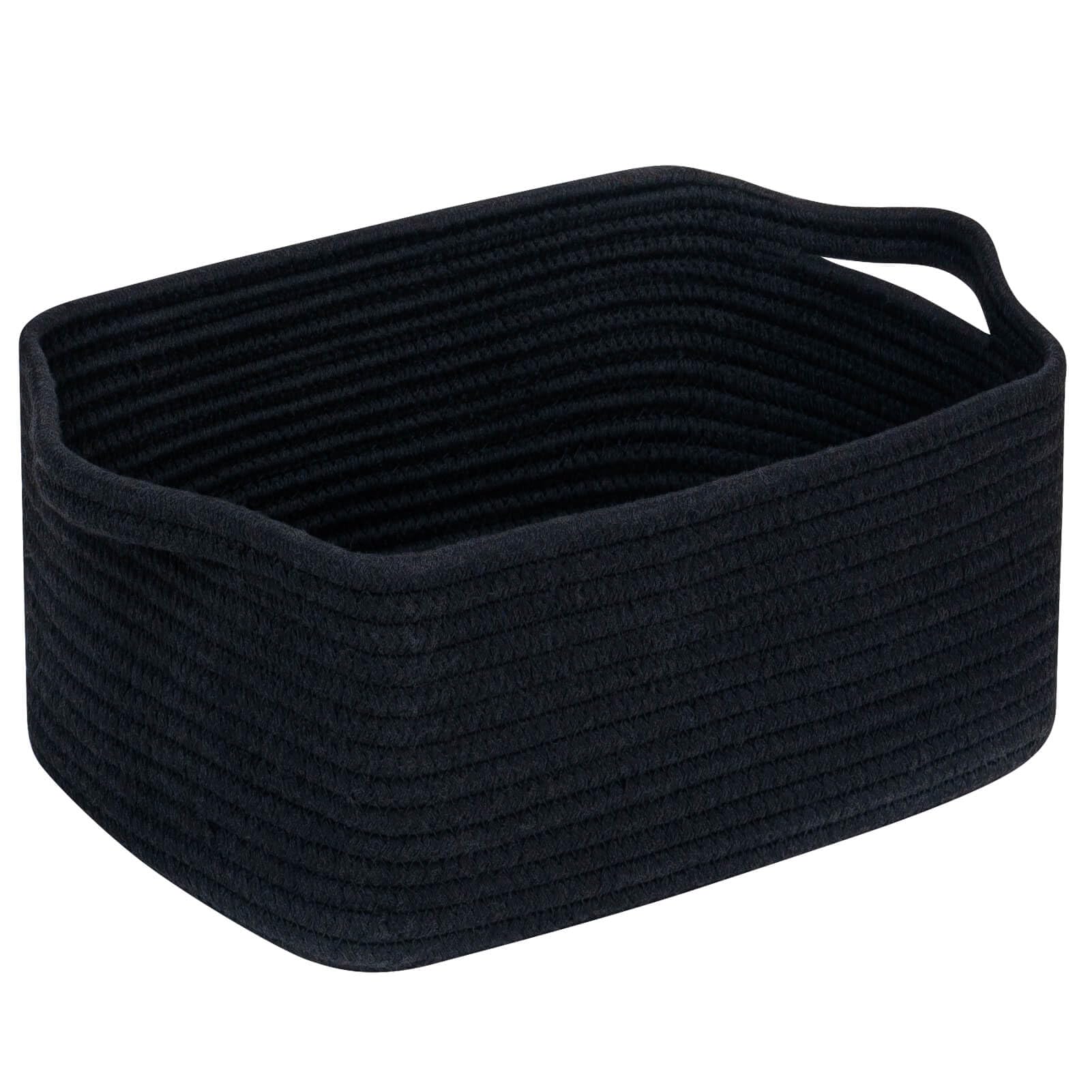 CubesLand Cube Storage Basket side view highlights sturdy cotton rope for tidy shelves
