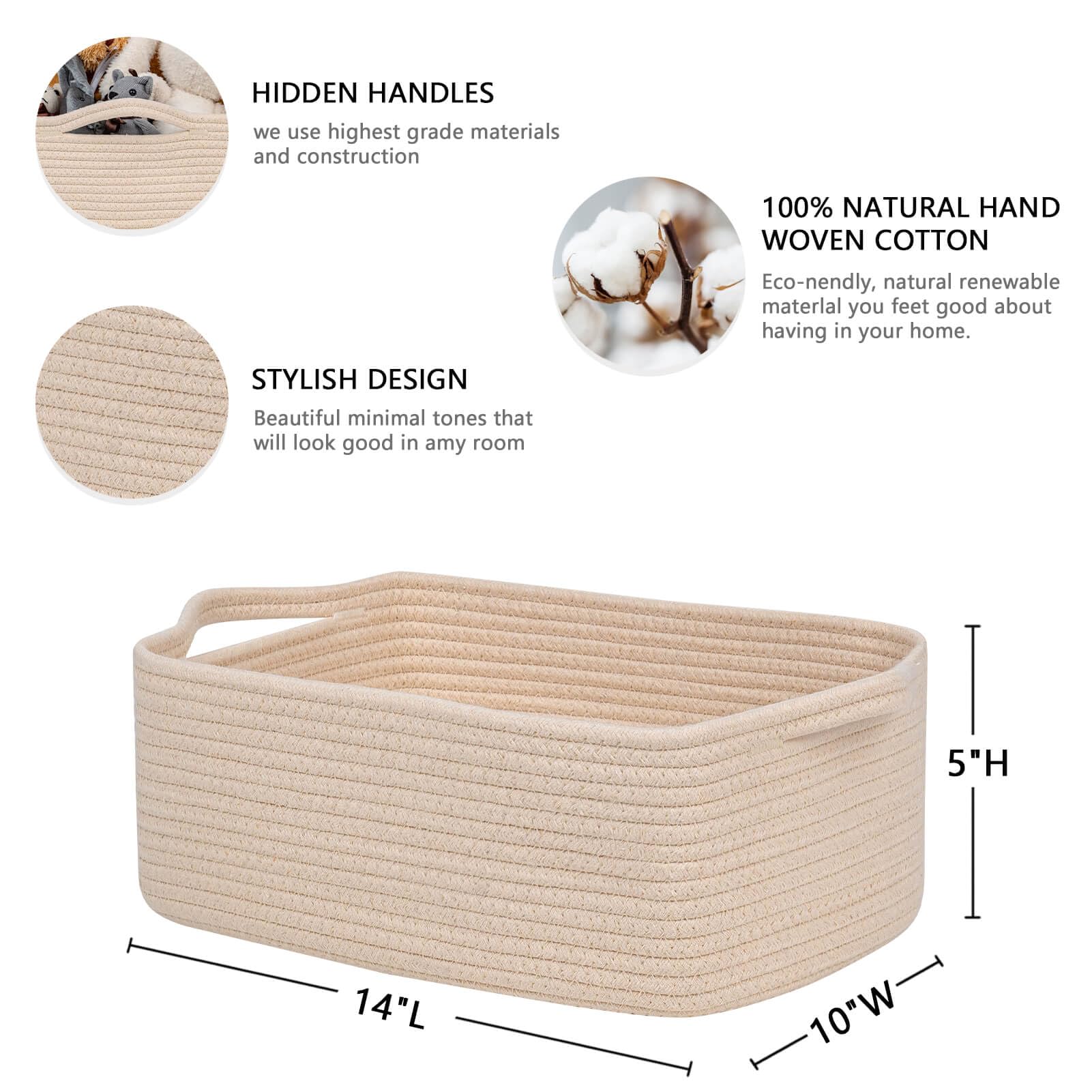 CubesLand rope basket with handles for easy pull from cubbies and shelves.