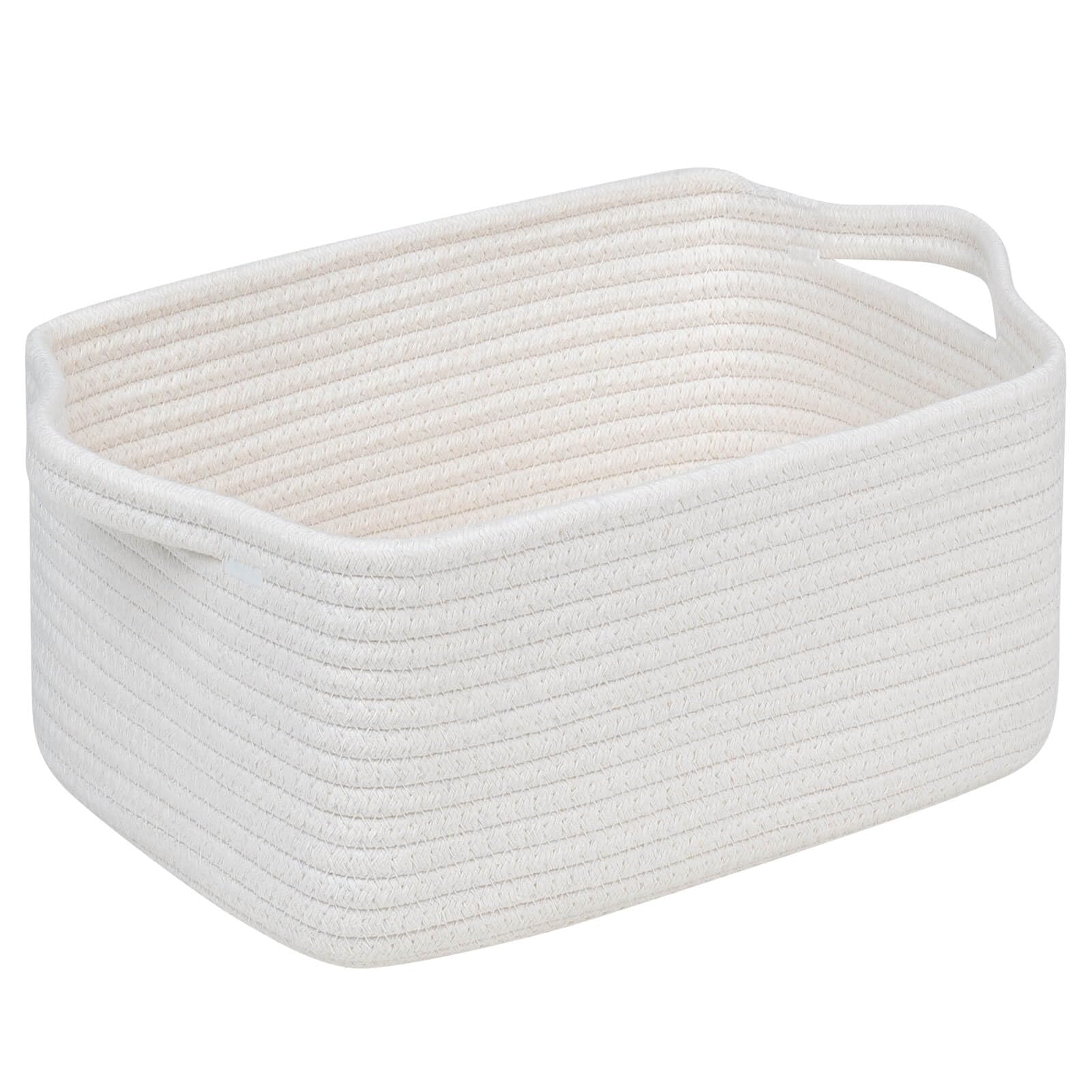 CubesLand woven cotton rope basket for laundry with easy pull handle.