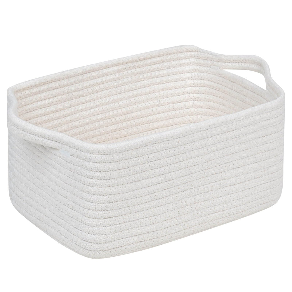 CubesLand woven cotton rope basket for laundry with easy pull handle.