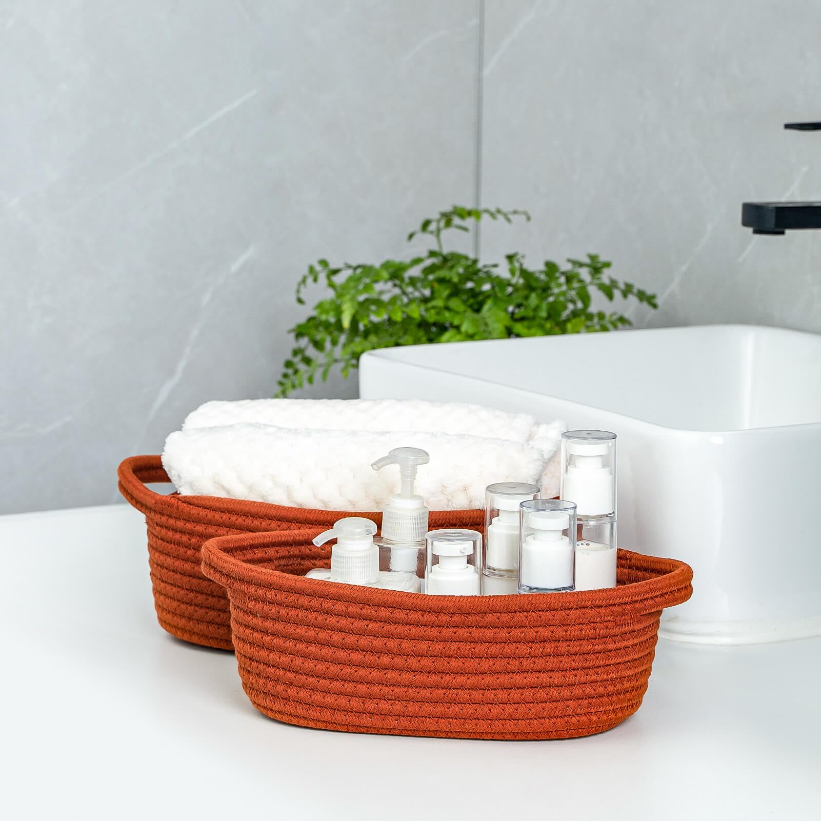 CubesLand bathroom storage basket keeps toilet paper and toiletries accessible