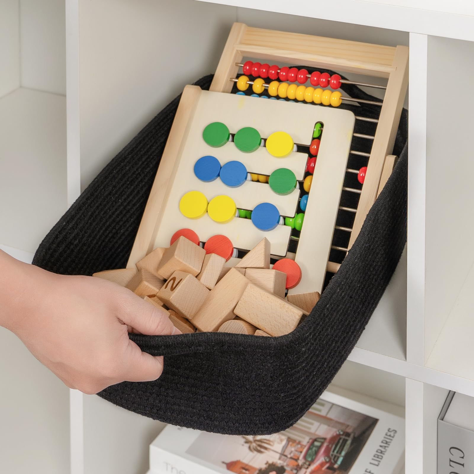 CubesLand cotton rope basket with neutral decor complements any room.