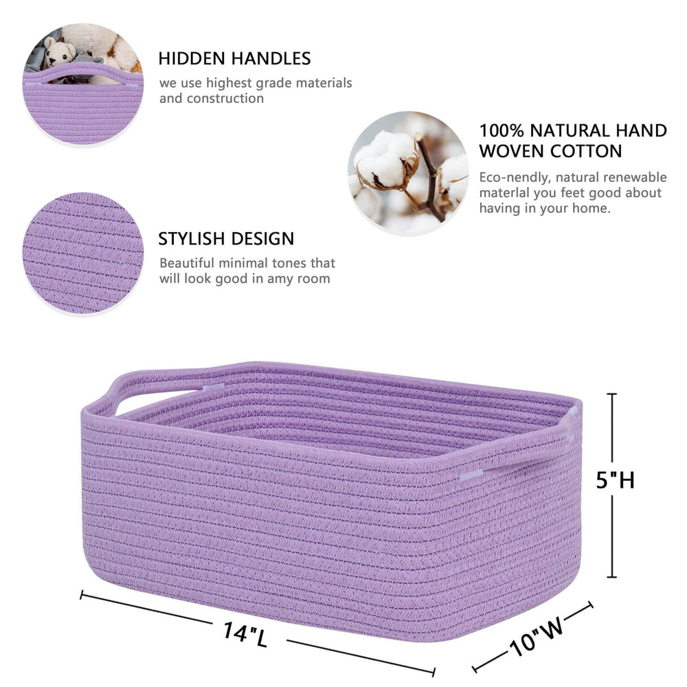 CubesLand purple rope basket on shelf with sturdy pull-ready handles.