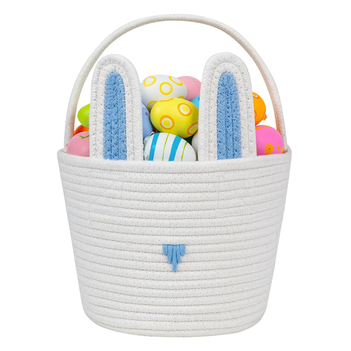 CubesLand Easter basket blue-white front view, ideal for kids' egg hunts.