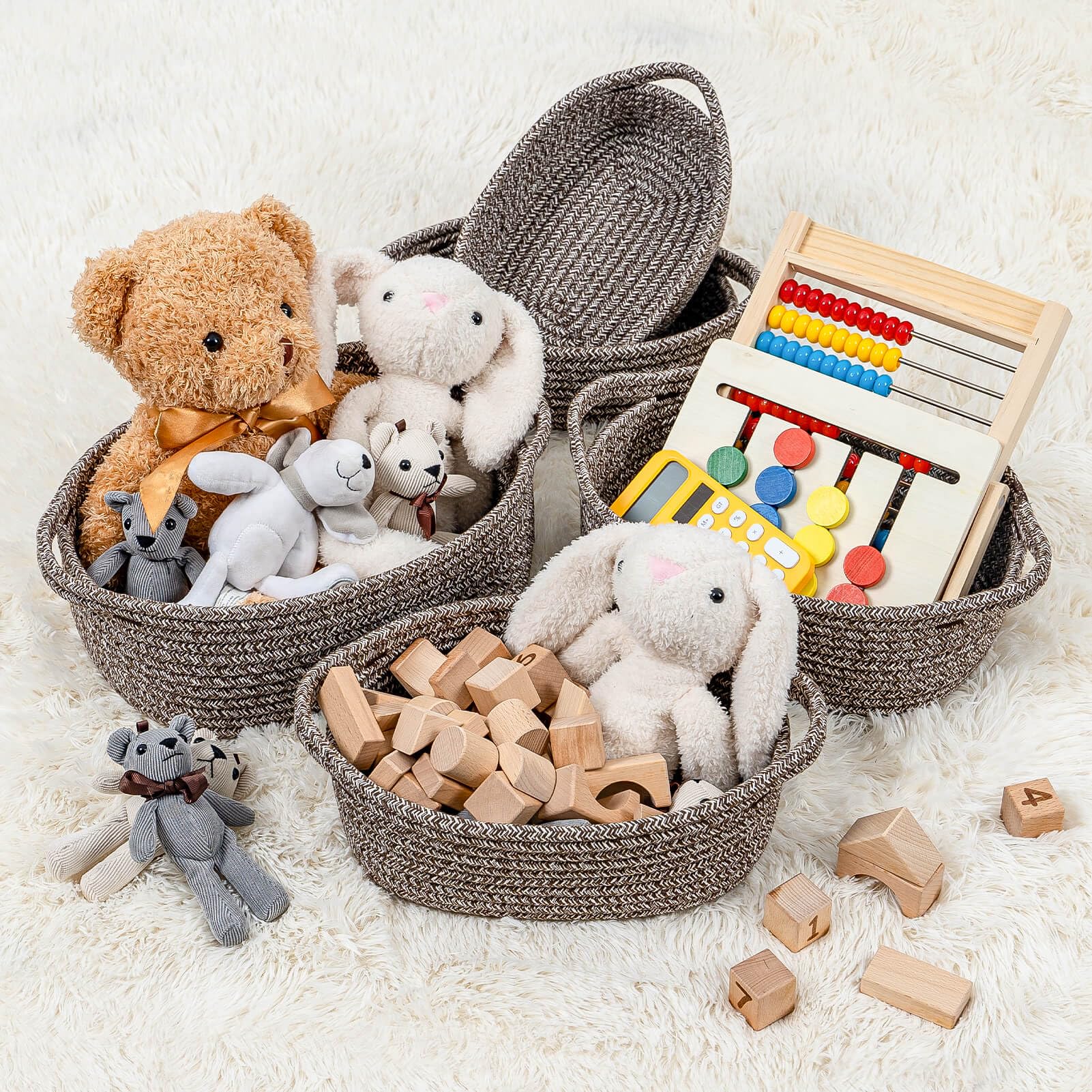 CubesLand five-piece nestable baskets shown together for space-saving and organization.