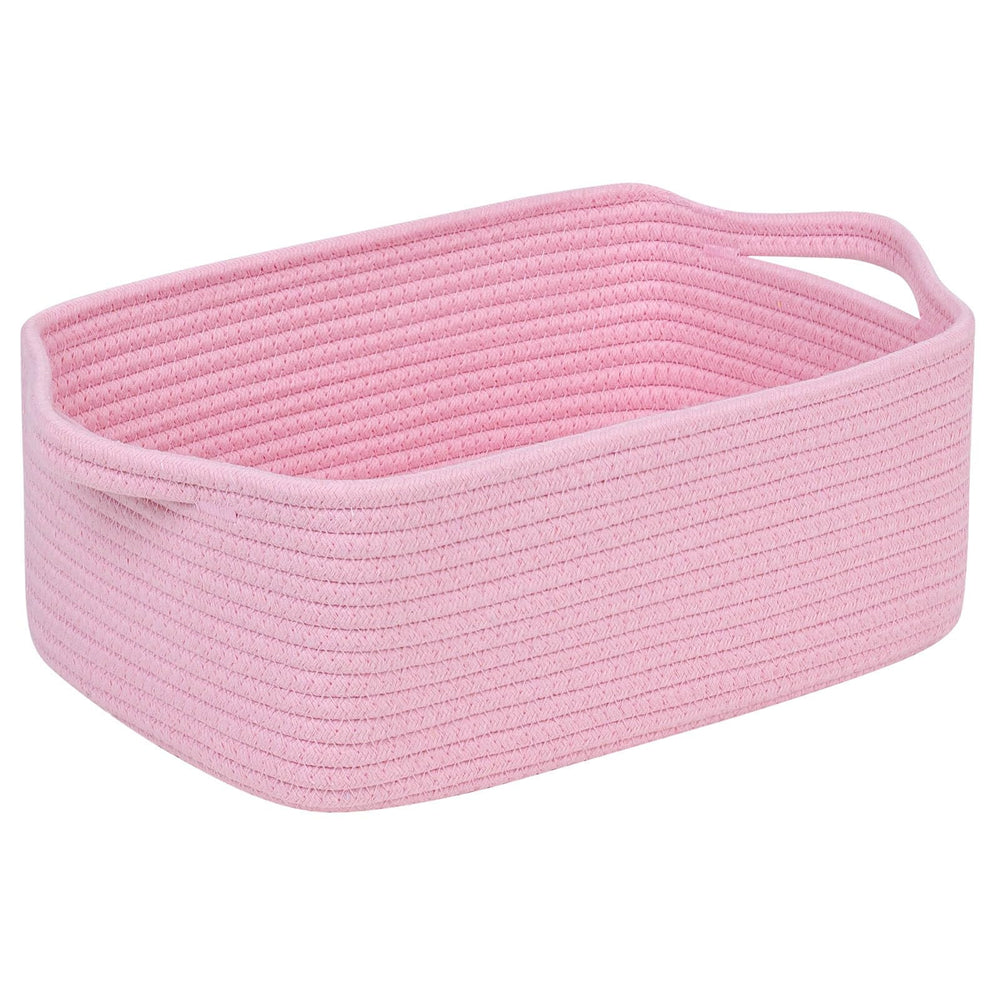 CubesLand pink cotton rope basket on shelf for tidy storage and organization