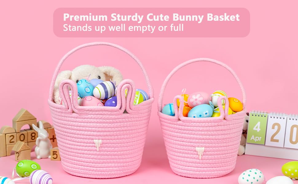CubesLand pink Easter basket side view demonstrates stable, compact size for small eggs and treats.