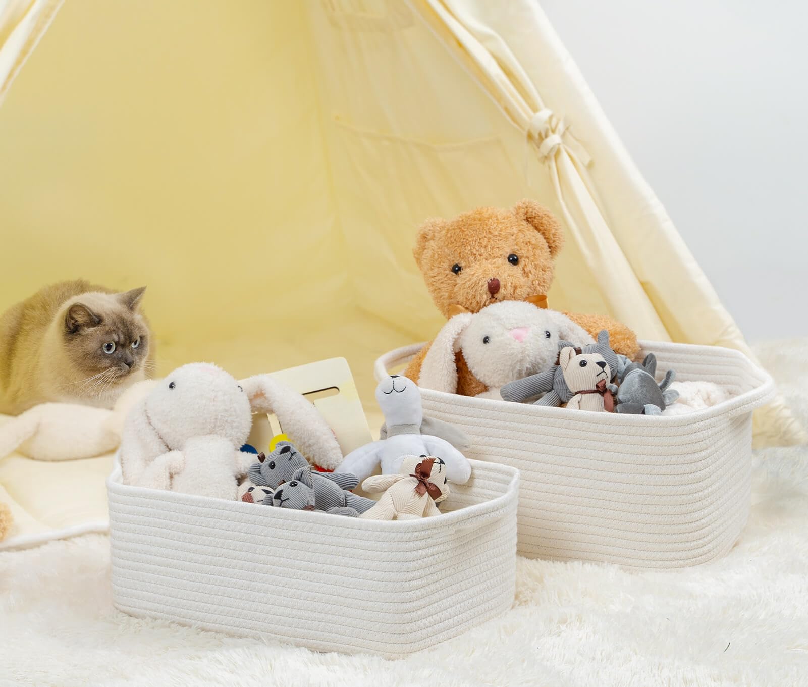 CubesLand small cotton rope basket on a cubby shelf for tidy organization