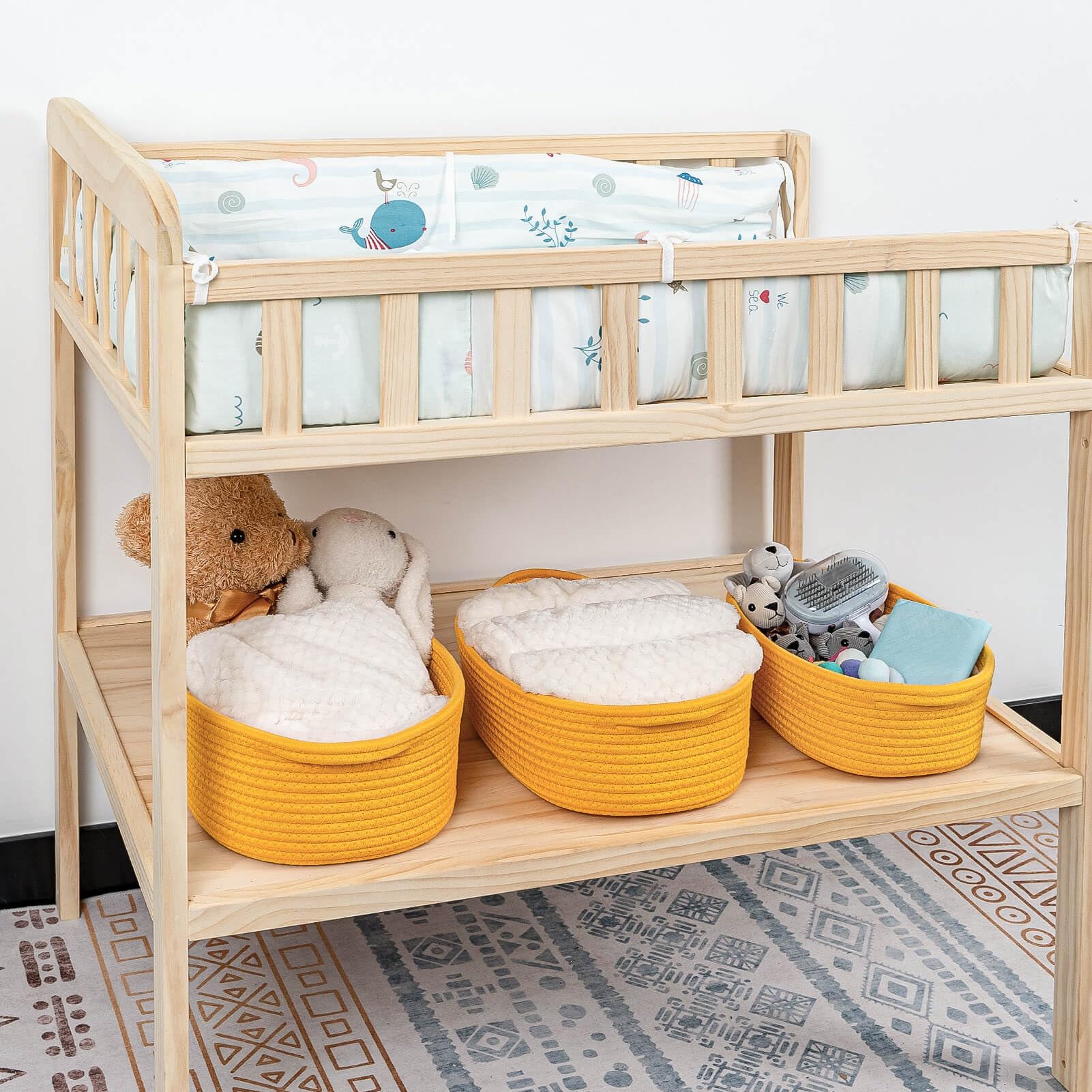 CubesLand bathroom storage basket helps declutter countertops with soft natural design.