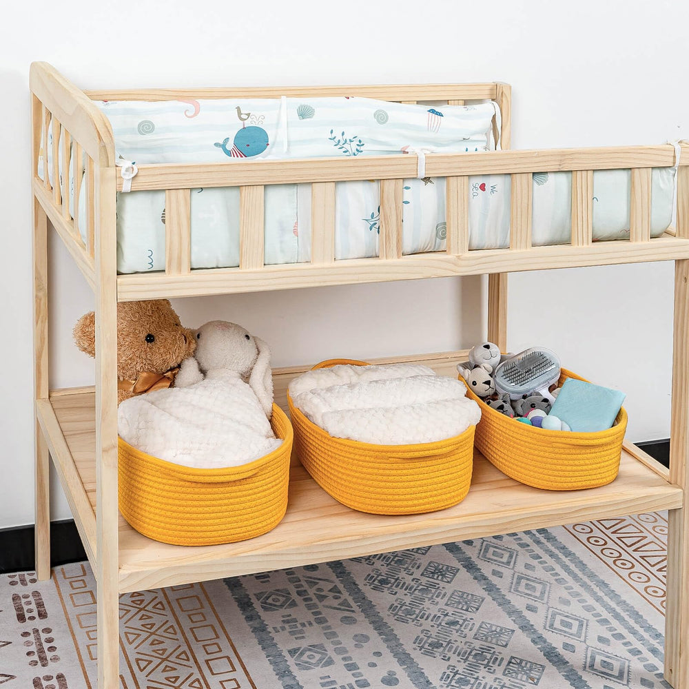 CubesLand bathroom storage basket helps declutter countertops with soft natural design.