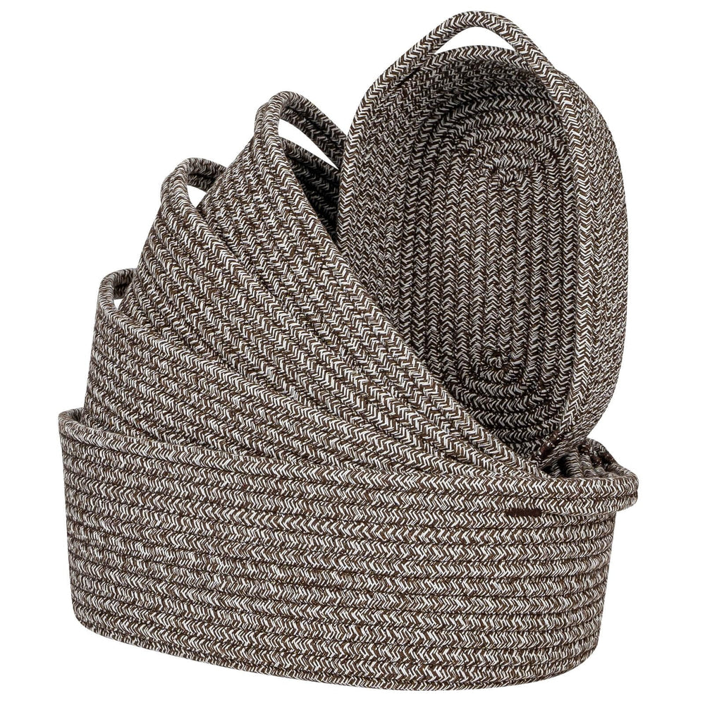 CubesLand small cotton rope storage baskets on a shelf with handles for tidy spaces.