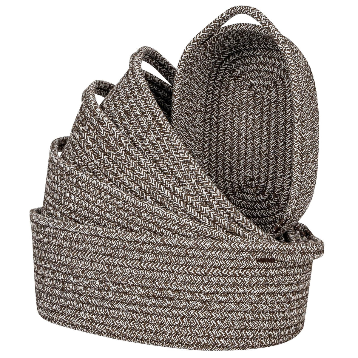 CubesLand small cotton rope storage baskets on a shelf with handles for tidy spaces.