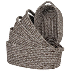 CubesLand small cotton rope storage baskets on a shelf with handles for tidy spaces.