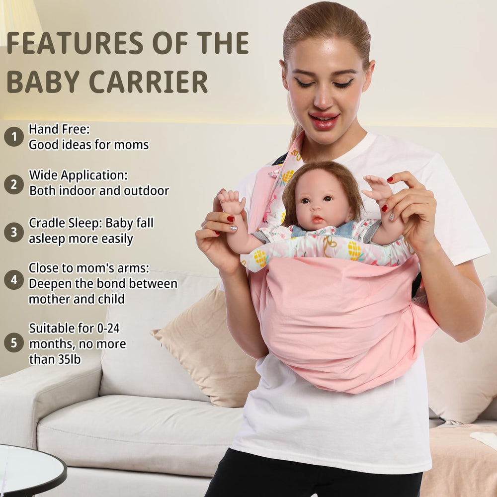 Cuby Baby Carrier ergonomic shoulder pad highlights even weight distribution for mom's shoulders.