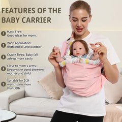 Cuby Baby Carrier ergonomic shoulder pad highlights even weight distribution for mom's shoulders.