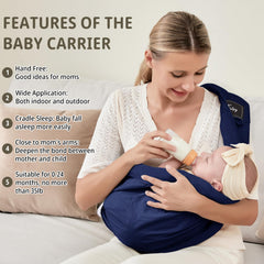 Cuby wrap in dark blue demonstrates hands-free wear for daily tasks