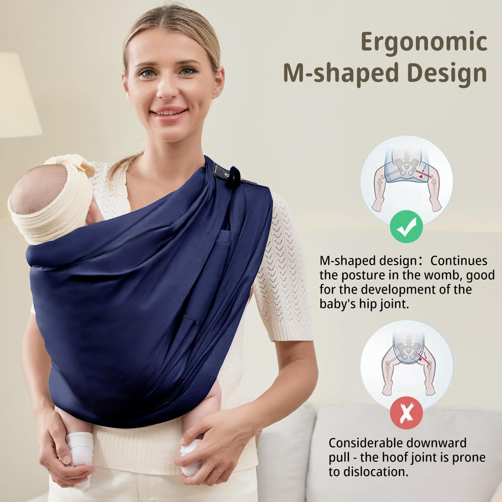 Cuby wrap in dark blue doubles as a nursing cover for discreet feeding