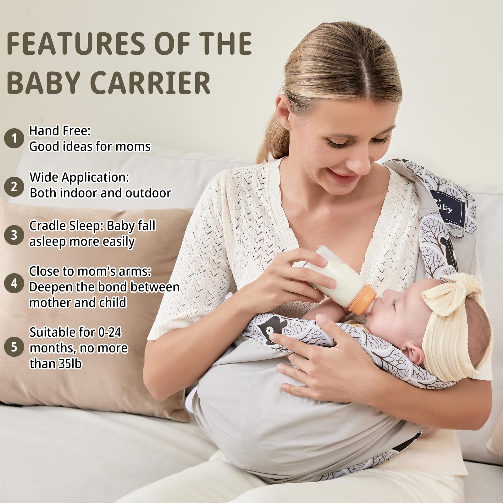 Cuby baby wrap shows ergonomic shoulder pads for even weight distribution