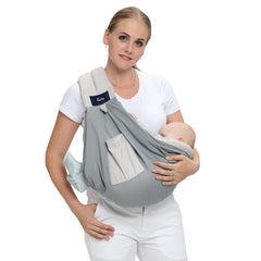 CUBY mesh baby sling carrier front view shows breathable fabric for warm days.