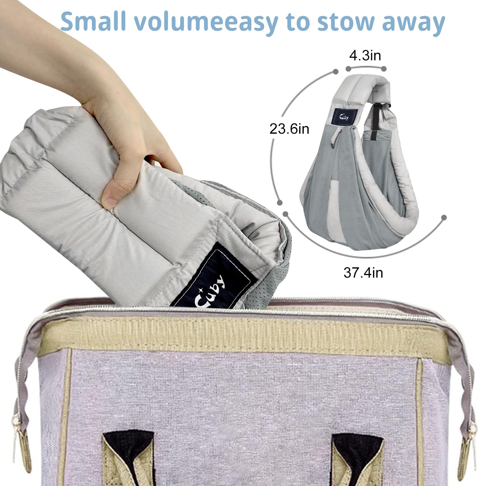 CUBY mesh baby sling back support-friendly design helps caregivers manage weight.