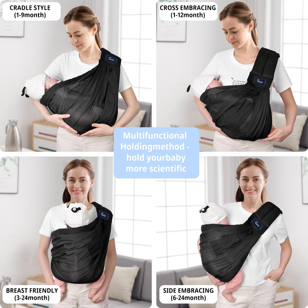 Cuby Mesh Baby Sling with storage bag for travel essentials