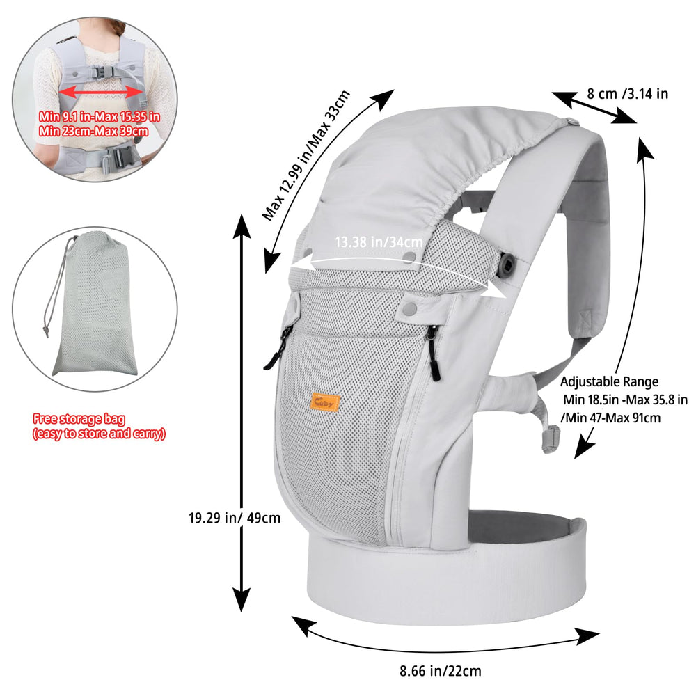 CUBY newborn carrier storage-bag view reveals built-in mesh pouch