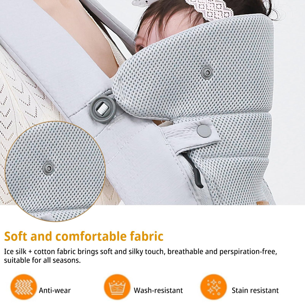 CUBY newborn carrier zipper-closure enables one-handed use