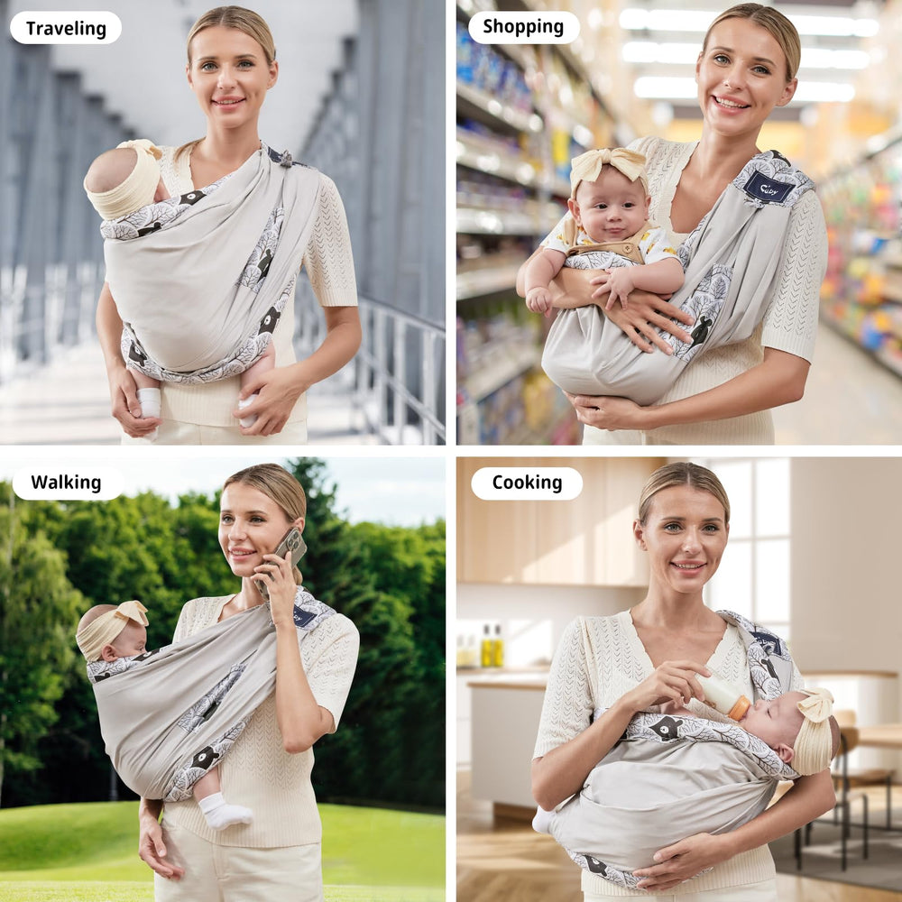 Cuby newborn-to-toddler carrier featuring gray bear design for cozy outings
