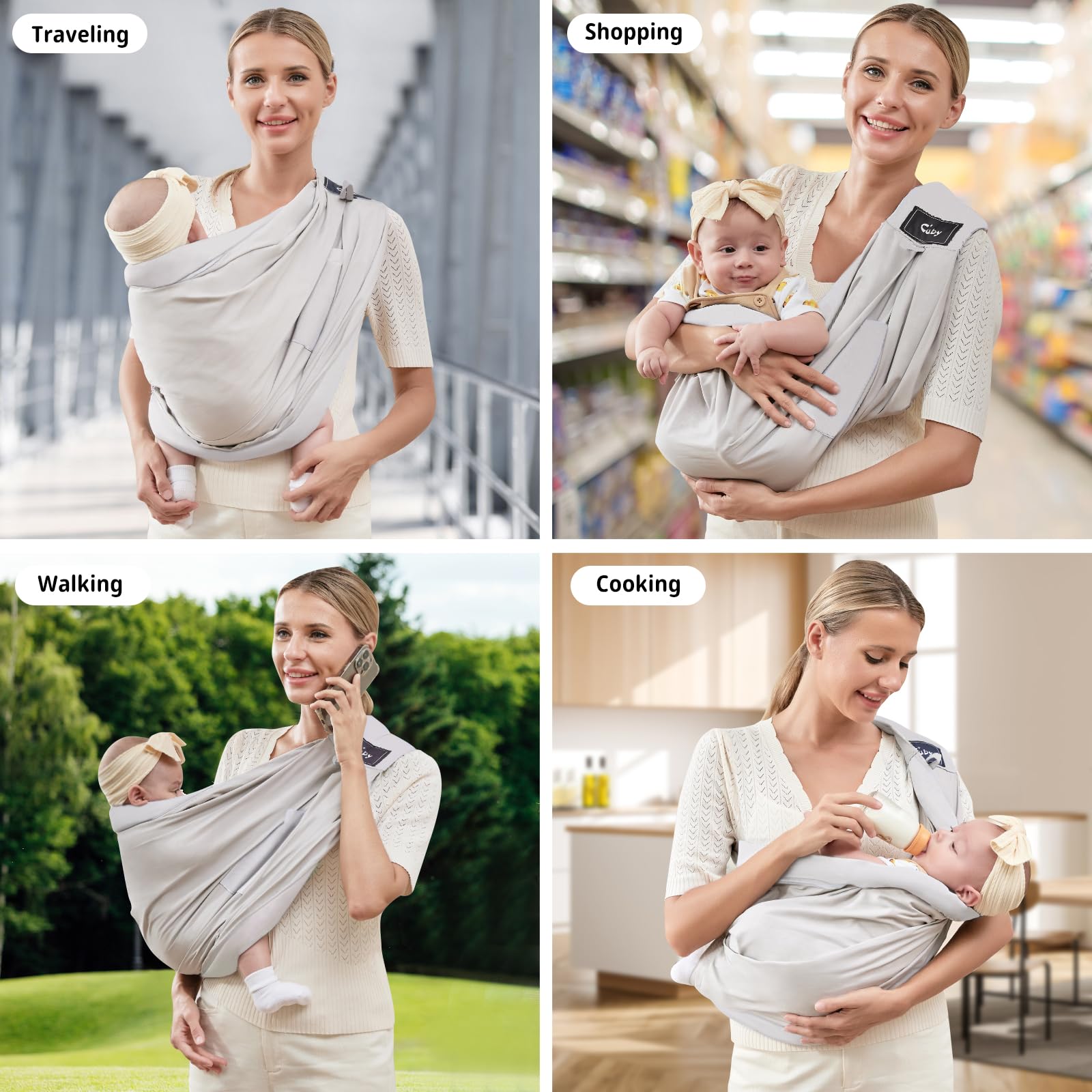 Cuby carrier doubles as nursing cover for discreet feeding.