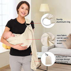 CUBY Water Baby Sling apricot at the beach enabling breathable carry