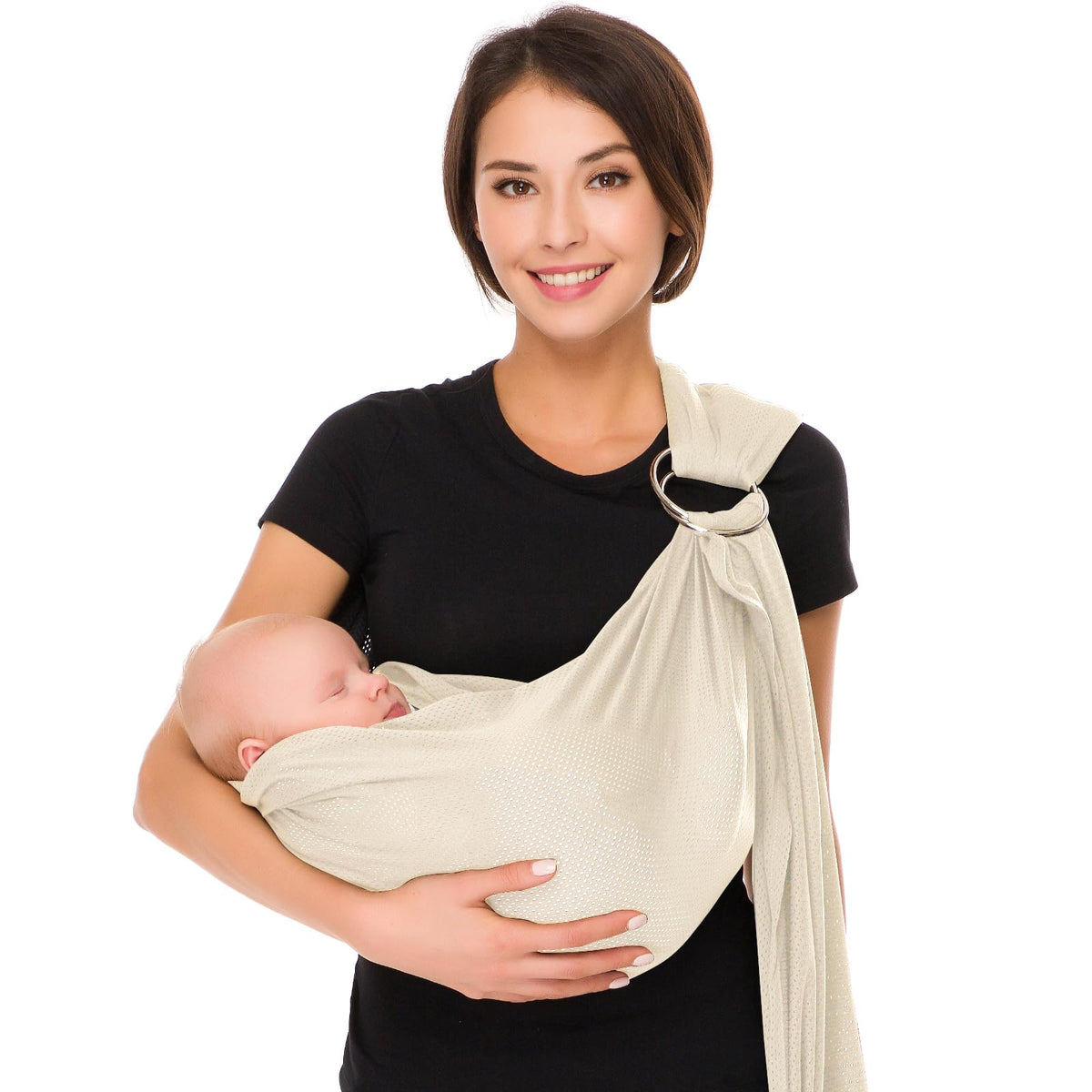 CUBY Water Baby Sling apricot worn for hands-free parenting on the go