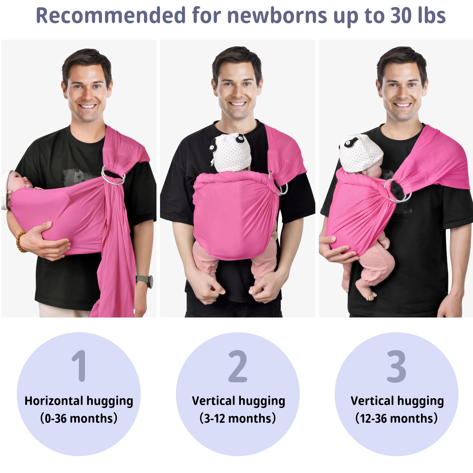CUBY Water Baby Sling shows hands-free support for parent and baby