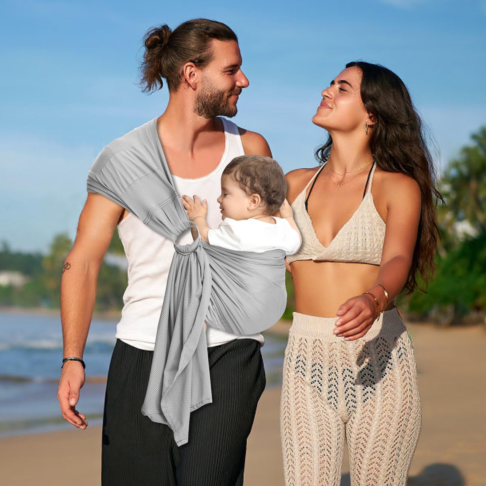 Cuby Water Baby Sling hands-free-support lets you tend to baby hands-free.
