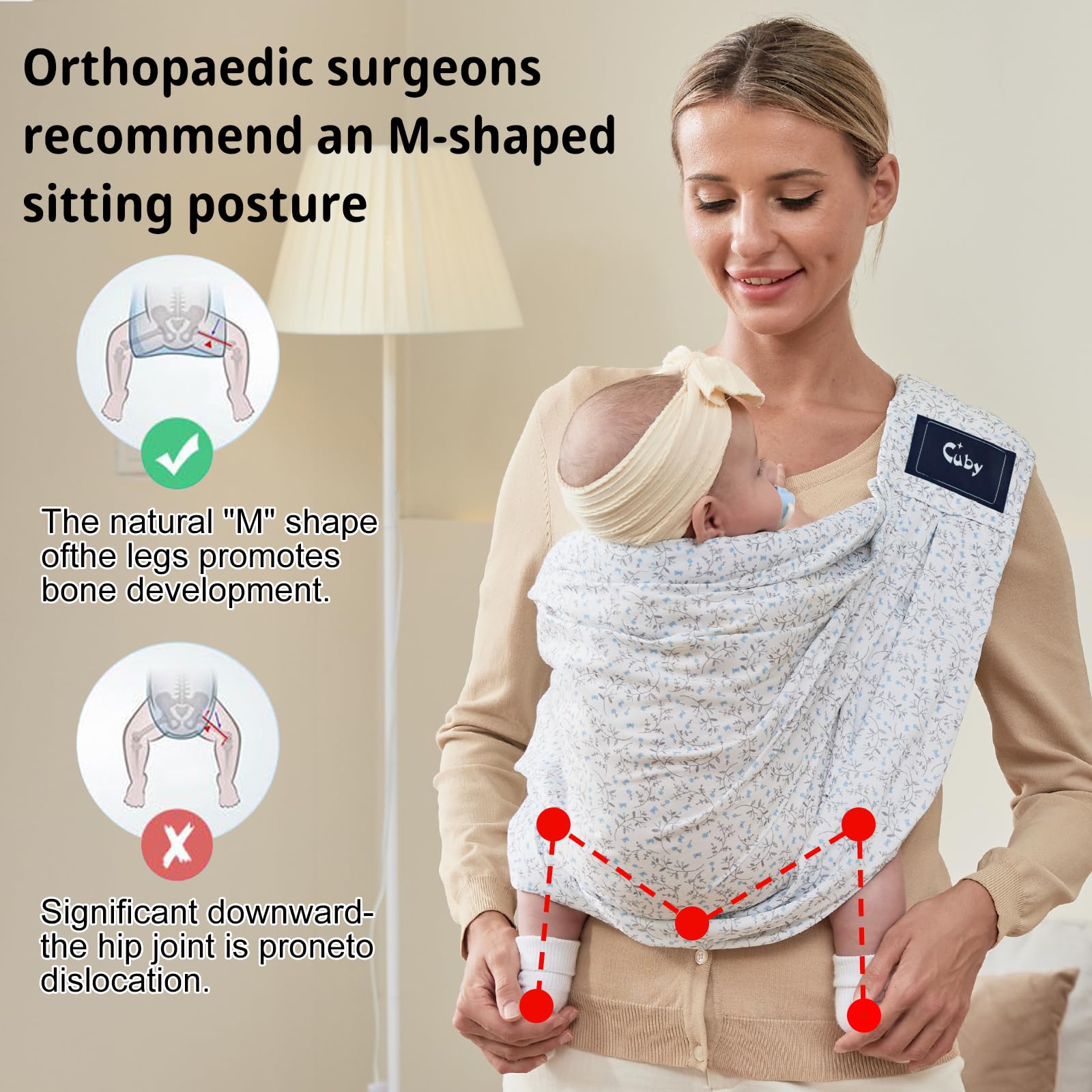 CUBY Wrap adjustable length 53-57 cm for growing babies and caregivers.