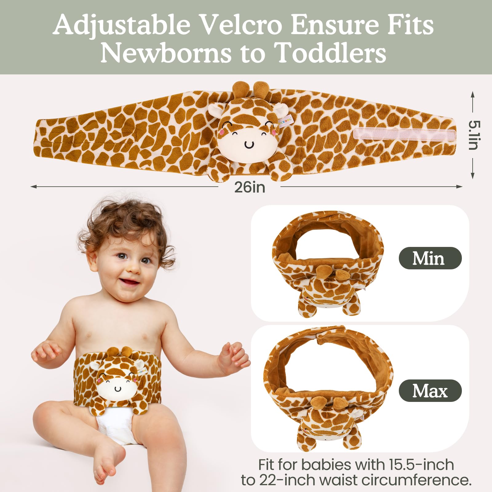 Cuckool adjustable swaddling belt with Velcro fits 15.5 to 22 inches.