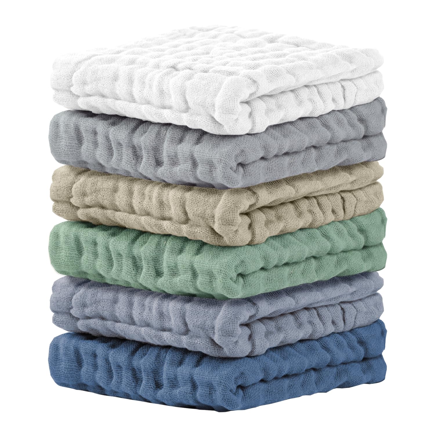 Cuddle Campus baby washcloths six-pack, ultra-soft for bath time comfort.