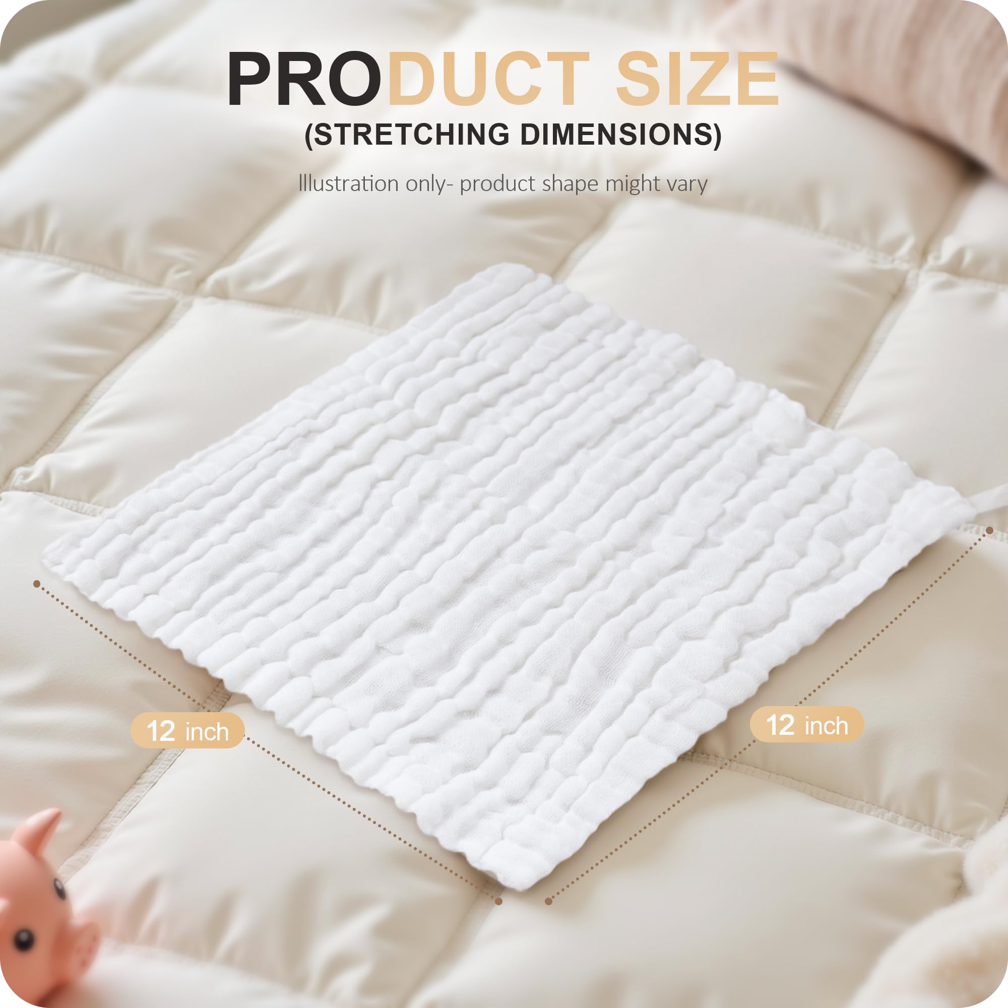 Cuddle Campus Muslin Washcloth Set 6-pack demonstrates breathable fabric and versatile care.