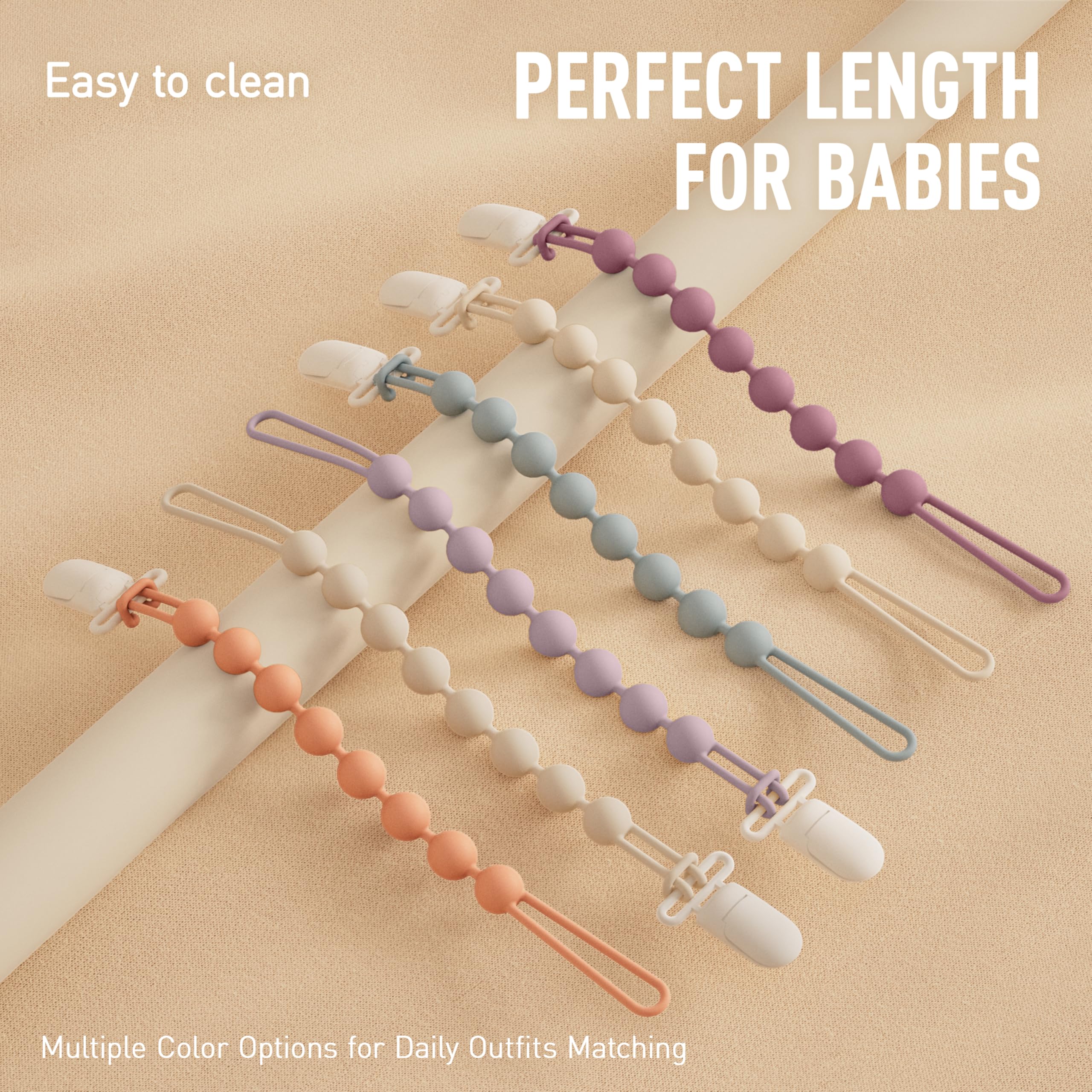 Cuddle Campus neutral-colored pacifier clip for versatile baby use.