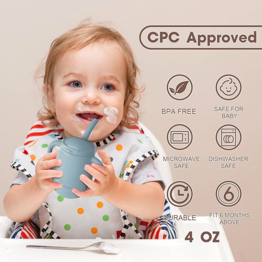 Cuddle Campus open cup with baby hands supports self-feeding