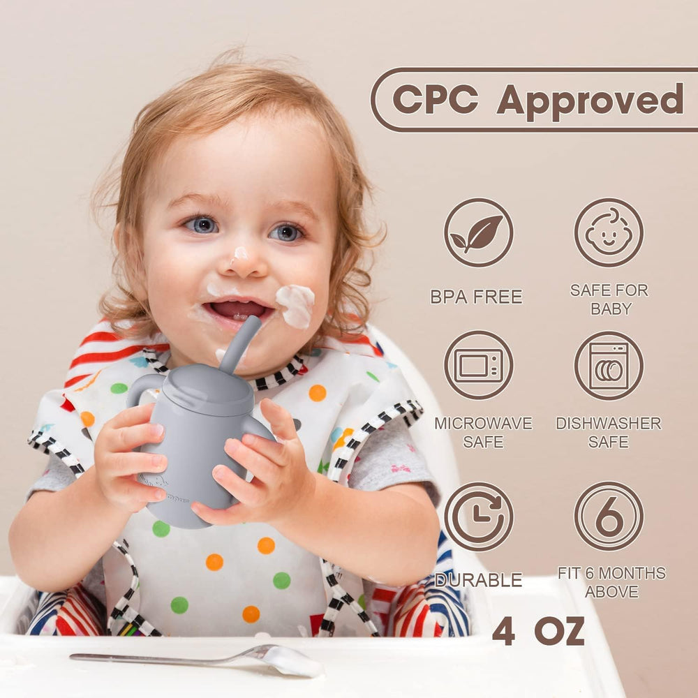 Cuddle Campus silicone baby training cup weighted base improves stability during practice.