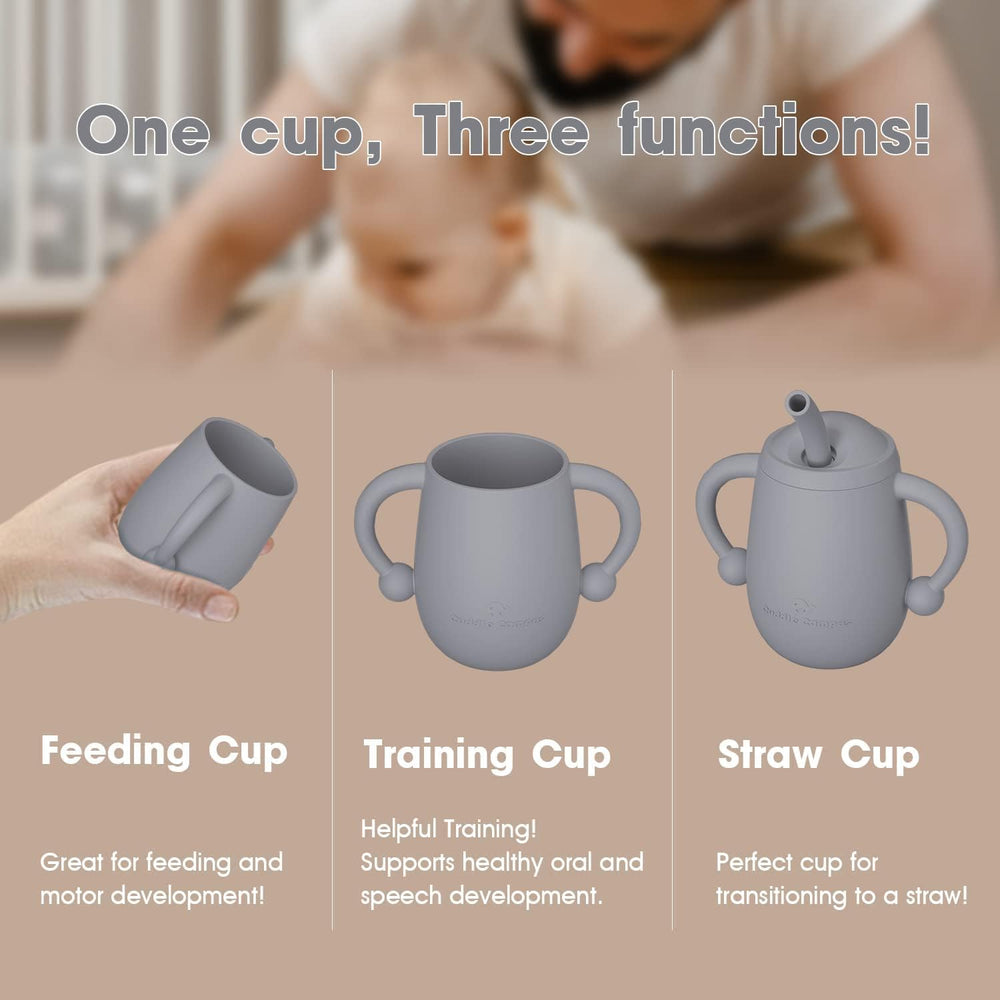 Cuddle Campus silicone baby training cup with straw offers versatile drinking options for babies.